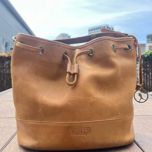 BASEBALLISM Tan GENUINE Leather Backpack with Drawstring and Clasp Closure - Picture 1 of 9